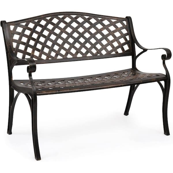 AOPSPS 40.5 in. Cast Aluminum Outdoor Bench with Mesh Backrest Seat Surface RT