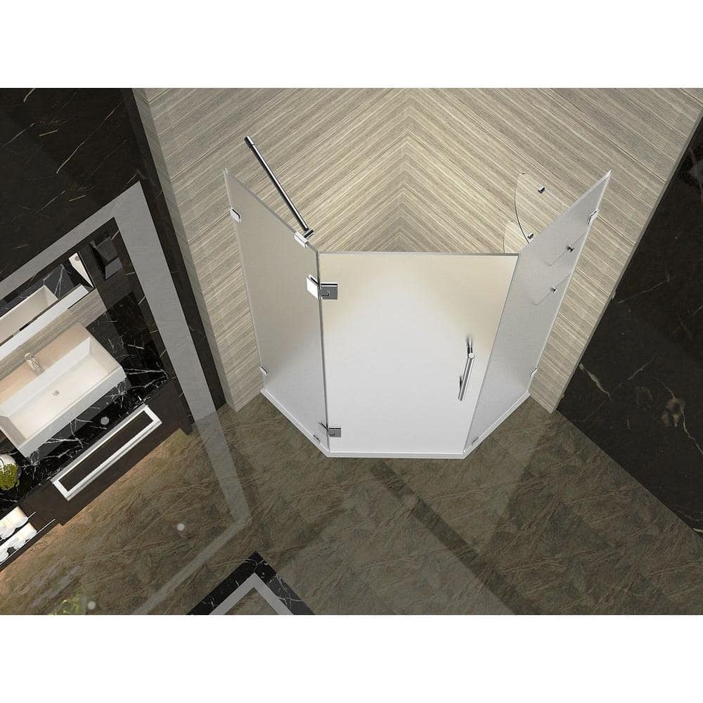 Chrome Frosted Glass Frameless Neo Angle Shower Enclosure