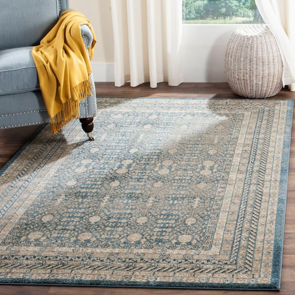 Sofia Blue/Beige 7 ft. x 9 ft. Geometric Border Area Rug
