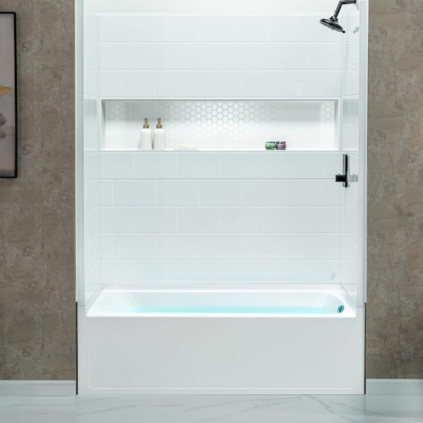 60 in. L x 32 in. W x 64 in. Alcove Bathtub and Shower Stall Combo Kit with Right Hand Drain in White