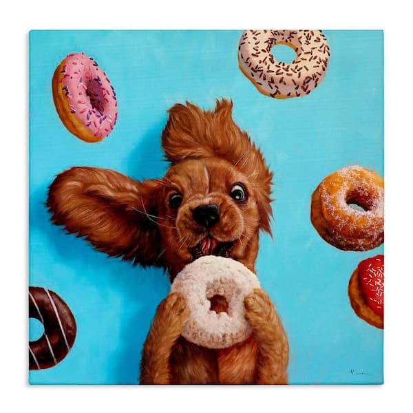 Stupell Industries Funny Dog Licking Donut by Lucia Heffernan 1-Piece Gallery Wrapped Unframed Animal Graphic Art Print 24 in. x 24 in.