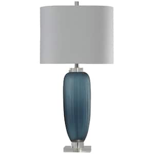 34.5 in. Nicosia Blue Table Lamp with White Hardback Fabric Shade