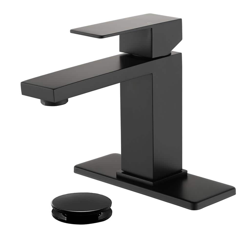 Single Handle Single-Hole Bathroom Faucet with Drain Assembly in Matte Blac