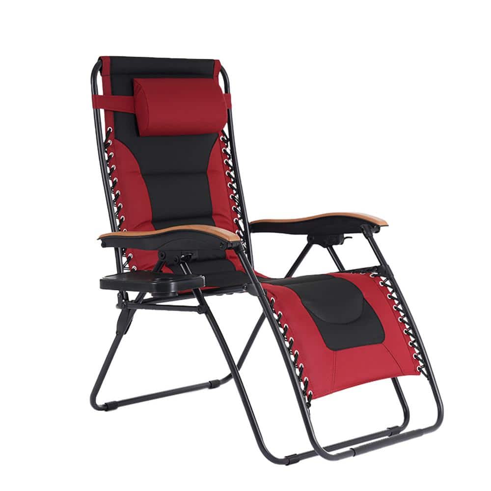 Metal Outdoor Folding Zero Gravity Chair with Cup Holder Adjustable Recline