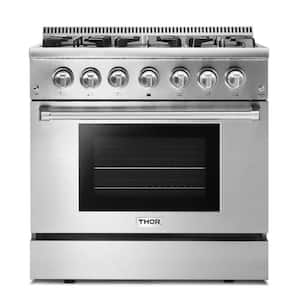 36 in. 5.2 cu. ft. 6 Burner Slide-in Dual Fuel Range with Gas Stove and Electric Oven in Stainless Steel