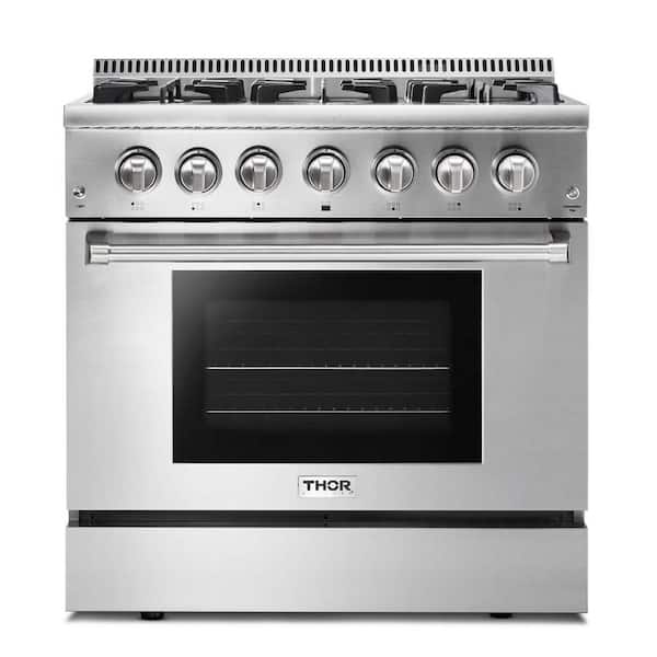 Thor Kitchen 36 in. 5.2 cu. ft. 6 Burner Slide-in Dual Fuel Range with Gas Stove and Electric Oven in Stainless Steel