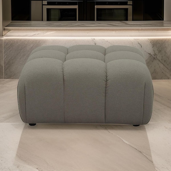 Benjara Gray and Black Fabric Rectangle Accent Ottoman Medium