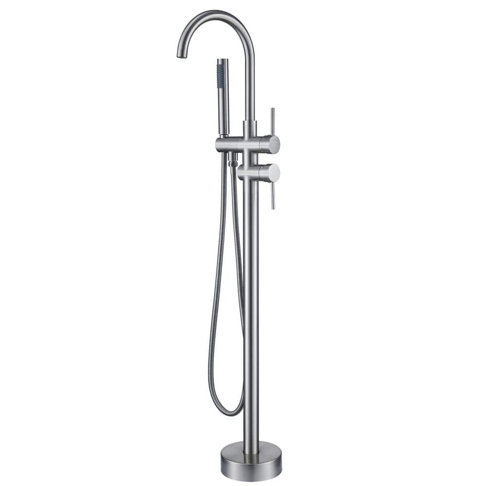 Brushed Nickel Freestanding Tub Filler with Hand Shower
