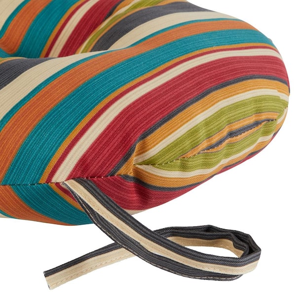 Greendale Home Fashions 15 Round Outdoor Bistro Chair Cushion (Set of 2), Sunset Stripe