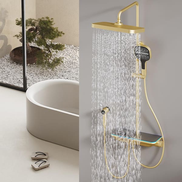 Black Gold Faucet Shower System Bathroom Toilet Rack Thermostatic Big Shower  Faucet Set Copper