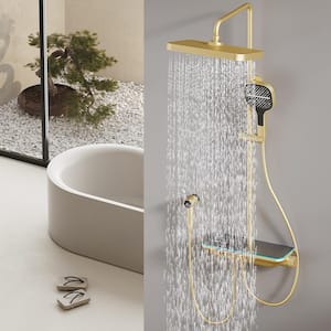Thermostatic 4-Spray Tub and Shower Faucet with Multifunction Hand Shower and Spray Gun in Brushed Gold