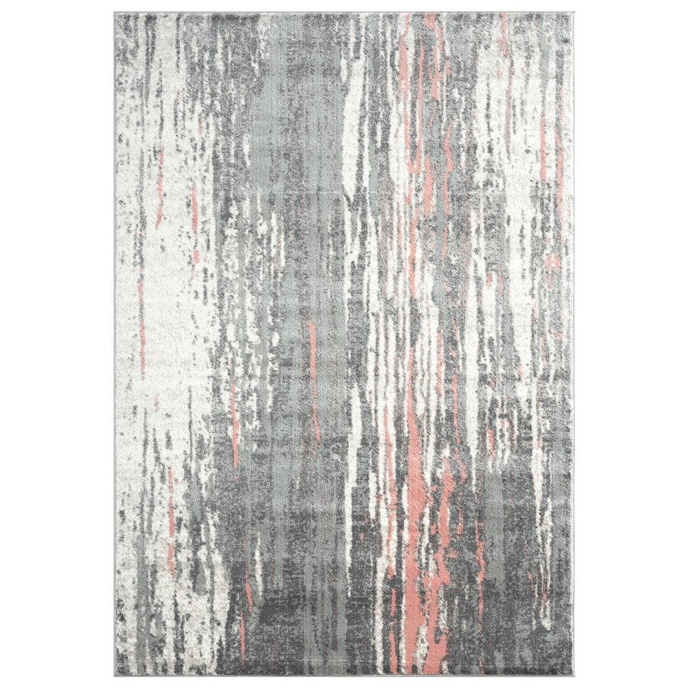 Laguna Grey/Pink 4 ft. x 6 ft. Abstract Polypropylene Area Rug