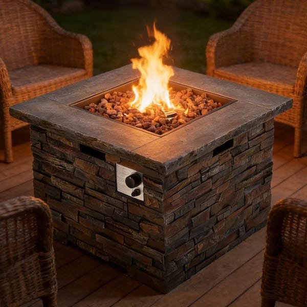33 in. Stone Gray Circular Propane Outdoor Fire Pit