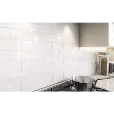 Bright White 3 in. x 6 in. x 8 mm Glass Subway Tile (5 sq. ft./case)