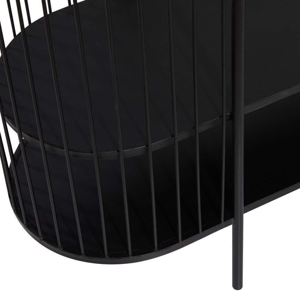 Sleek Black Metal Console Table with Dual Storage Shelves