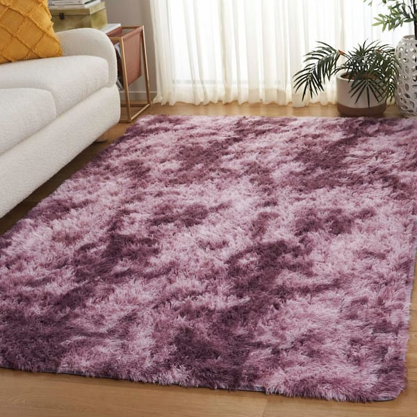 Rainbow Shag 6 ft. x 9 ft. Purple Abstract Solid Area Rug