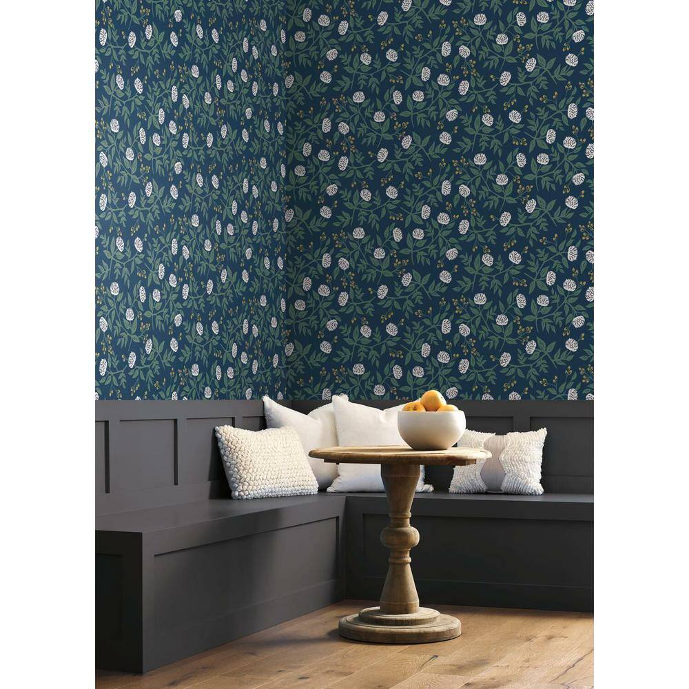 Peonies 27' x 27" White & Navy 3D Floral Wallpaper