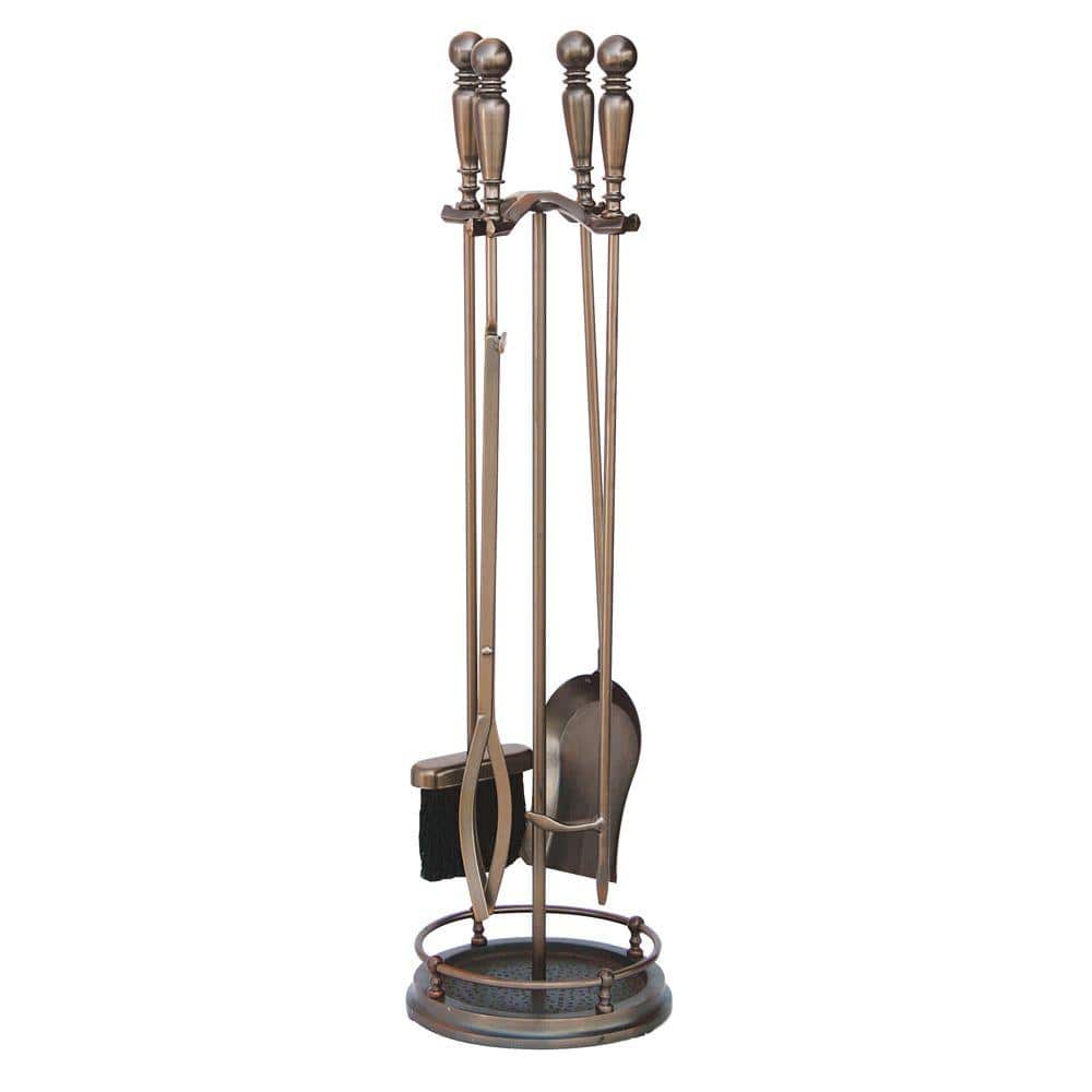 Uniflame Venetian Bronze 5 Piece Fireplace Tool Set With Ball Handles And Heavy Weight Construction F 1629 The Home Depot