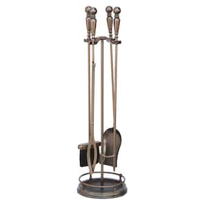 Venetian Bronze 5-Piece Fireplace Tool Set with Ball Handles and Heavy Weight Construction