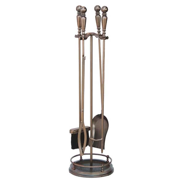 UniFlame Venetian Bronze 5-Piece Fireplace Tool Set with Ball Handles and Heavy Weight Construction