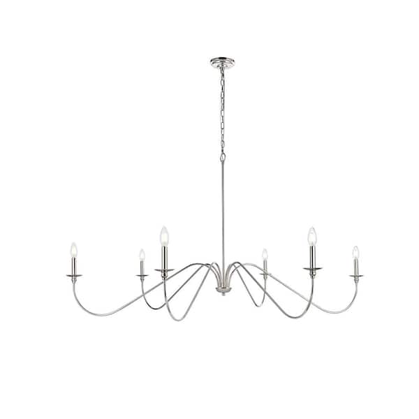 Unbranded 60 in. Home Living 6-Light Polished Nickel Chandelier with no Bulbs Included
