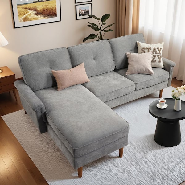 Allwex Zephyr 87 in. Straight Arm 2-Piece Polyester Modern L-shape Modular Sectional Sofa in Light Gray with Left Chaise