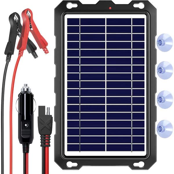 Upgraded 7.5-Watt Portable Waterproof Solar Panel Trickle Charger Kit for Car, Motorcycle, Boat, and RV Batteries