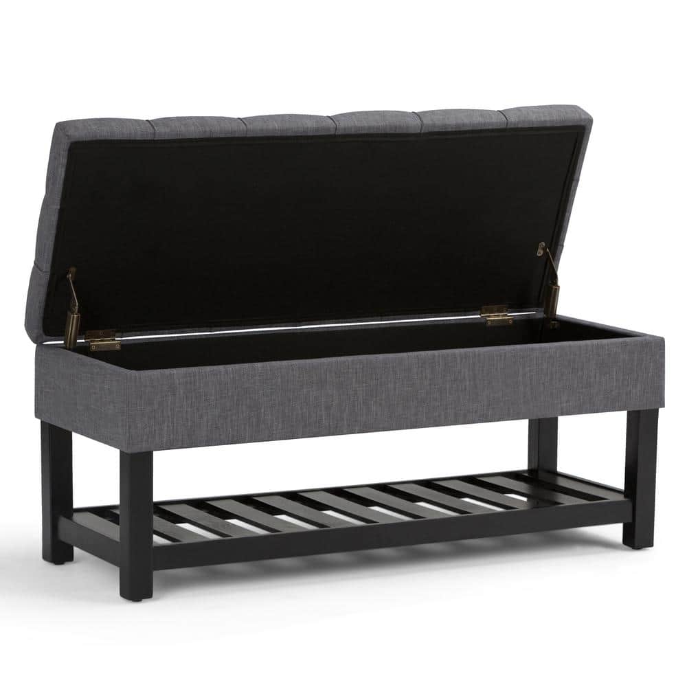 Slate Gray Tufted Wood Rectangular Ottoman Bench with Storage