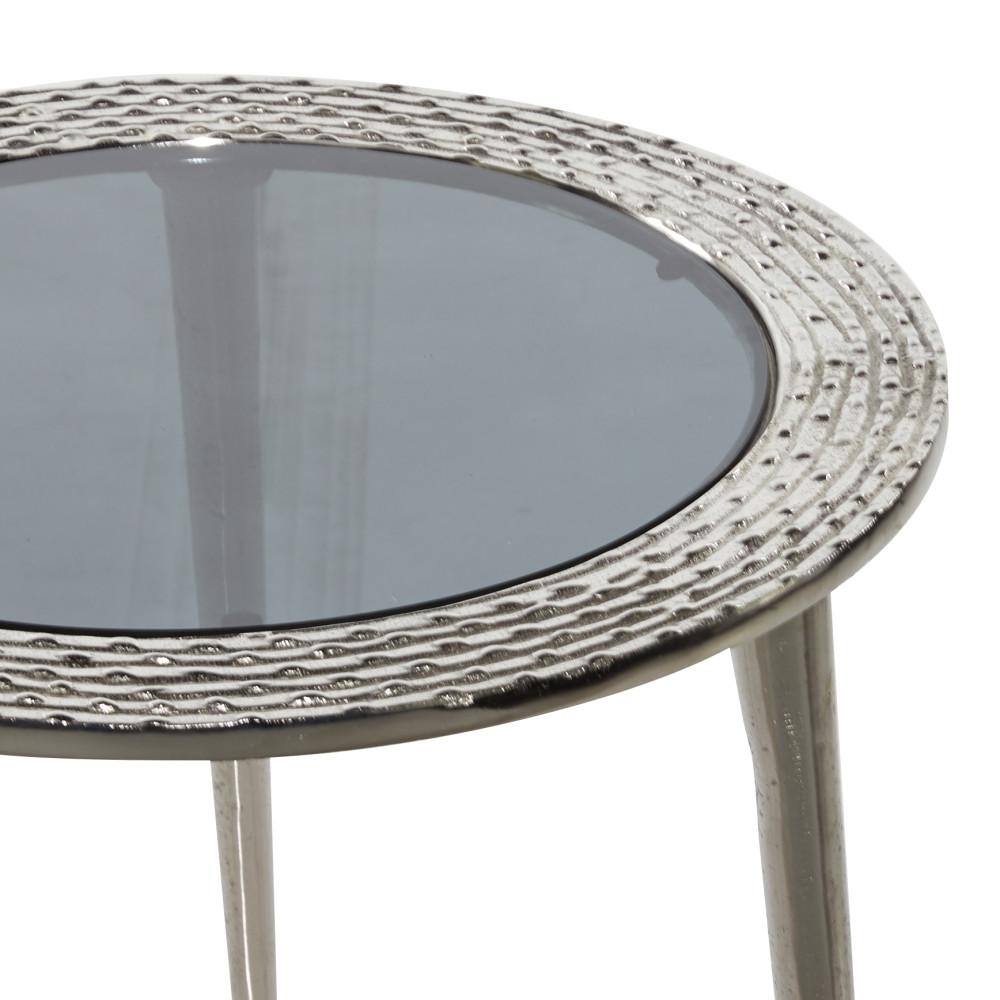 Round Walnut and Glass Contemporary Accent Table