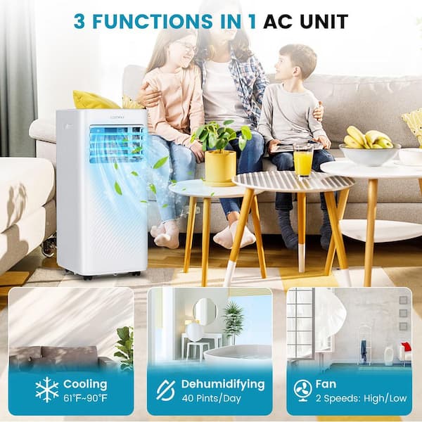 5,000 BTU Portable Air Conditioner Cools 250 Sq. Ft. with Dehumidifer, Fan and Sleep Mode in White