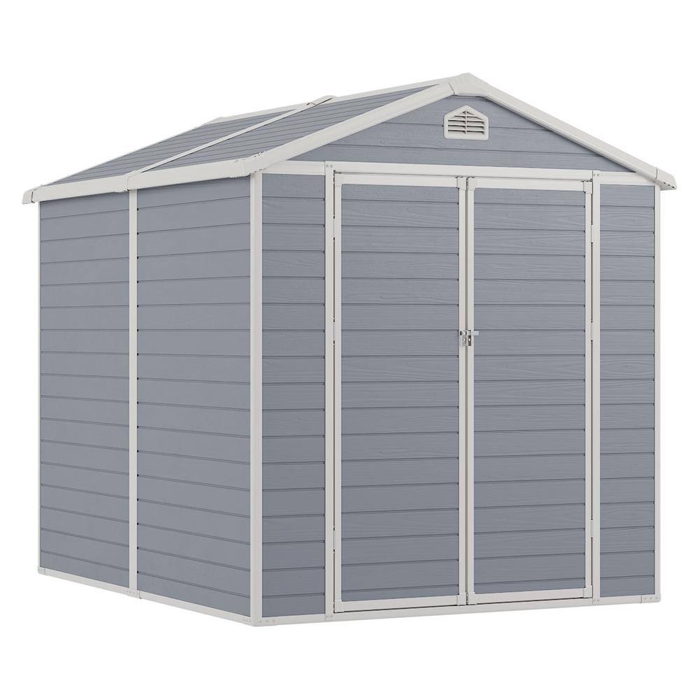 Sizzim 8 ft. W x 6.5 ft. D Outdoor Gray Resin Storage Plastic Shed with ...