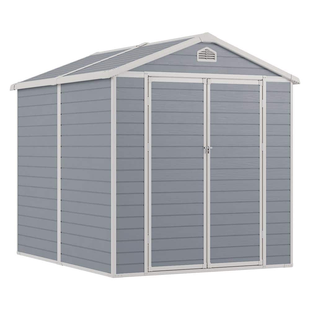 Sizzim 8 ft. W x 6.5 ft. D Outdoor Gray Resin Storage Plastic Shed with  Lockable Door and Floor(52 sq. ft.) SM-G37GJF025 - The Home Depot