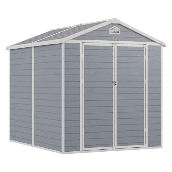 Sizzim 8 ft. W x 6.5 ft. D Outdoor Gray Resin Storage Plastic Shed with Lockable Door and Floor(52 sq. ft.)