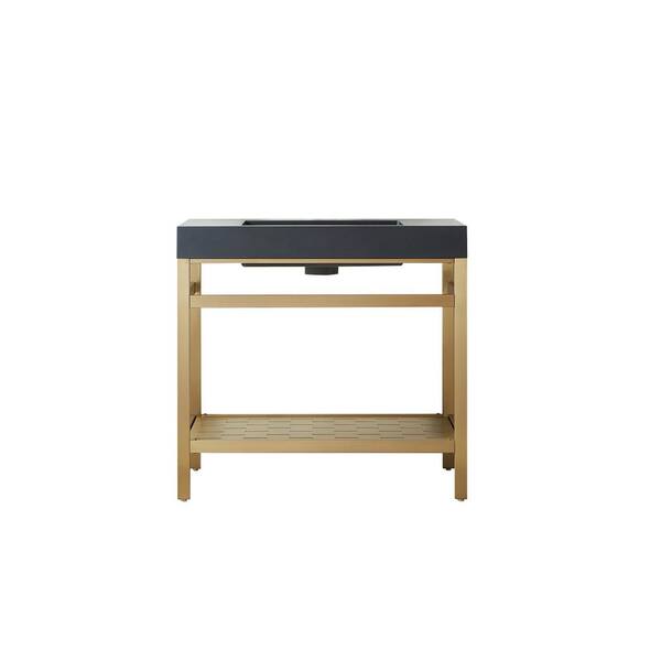 ROSWELL Ablitas 36 in. W x 20 in. D x 34 in. H Bath Vanity in Brushed Gold with Black Composite Stone Top