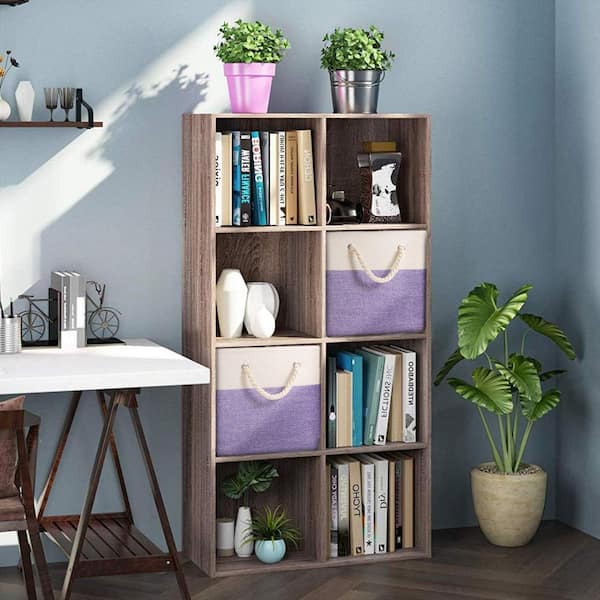 Purple 13 in. x 13 in. Linen Decorative Basket with Cotton Handles Set of 4