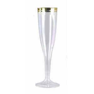 6.5 oz. Clear Gold Rim Disposable Plastic Champagne Flute Glasses (Set of 100)