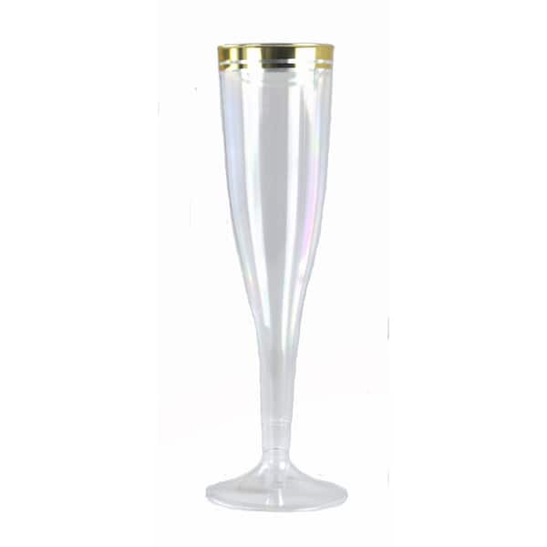 PERFECT SETTINGS 6.5 oz. Clear Gold Rim Disposable Plastic Champagne Flute Glasses (Set of 100)