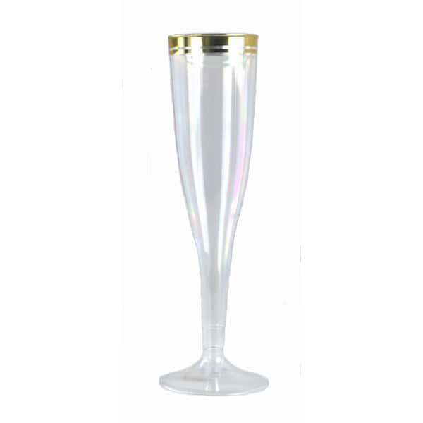 PERFECT SETTINGS 6.5 oz. Clear Gold Rim Disposable Plastic Champagne Flute Glasses [36-Pack}