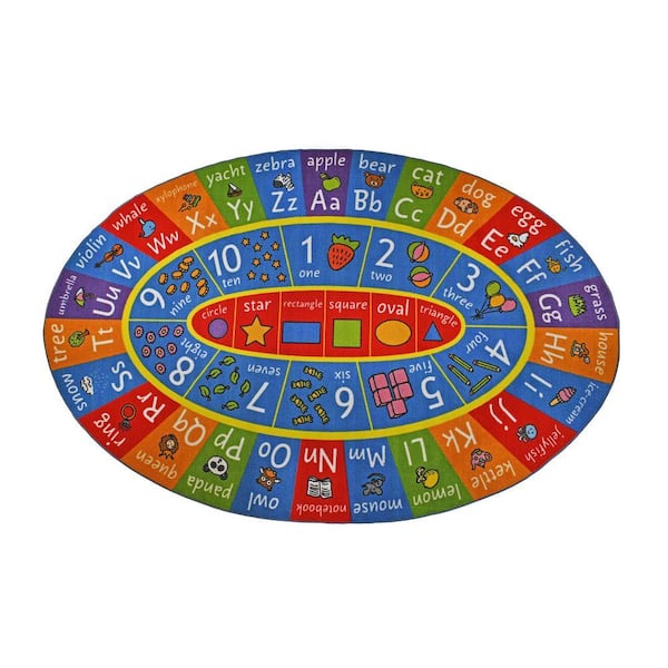 ABC Alphabet, Numbers & Shapes Educational Learning & Game Kids & Children Bedrooms & Playroom Oval Rug Carpet