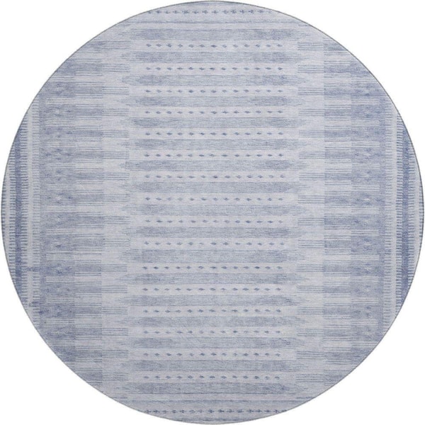 Mayfield Premium Machine Washable Abstract AMF1917 Blue 8 ft. x 8 ft. Round Rug