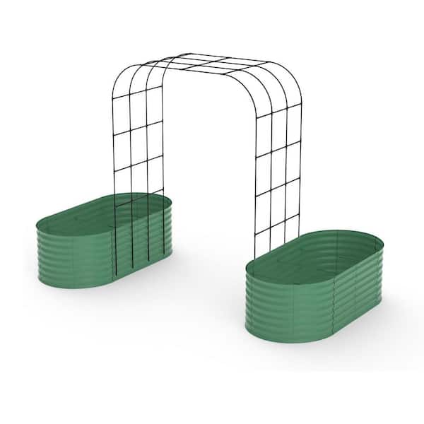117.7 in. x 78.7 in. x 96 in. Galvanized Raised Garden Bed in Green with Arch Trellis for Climbing Plants