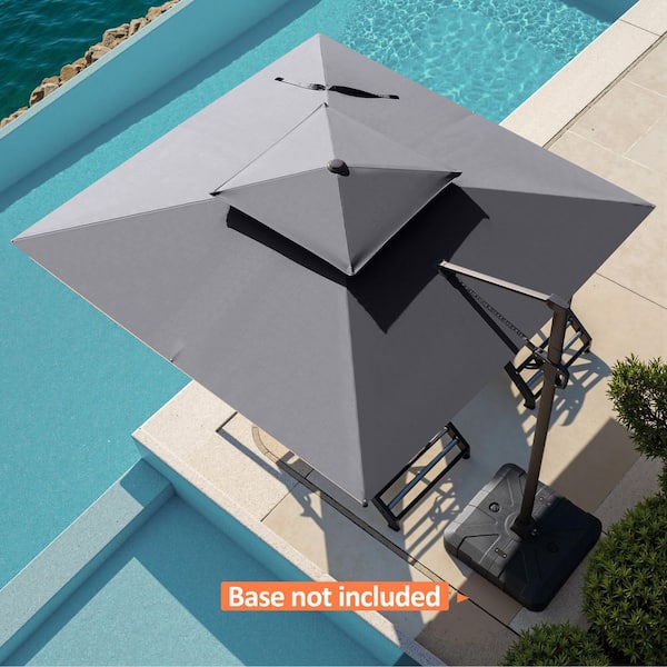 Pellebant 10 ft. Square 2-Tier Top 360° Rotation Aluminum Cantilever Tilt Outdoor Patio Umbrella in Dark Gray with No Base