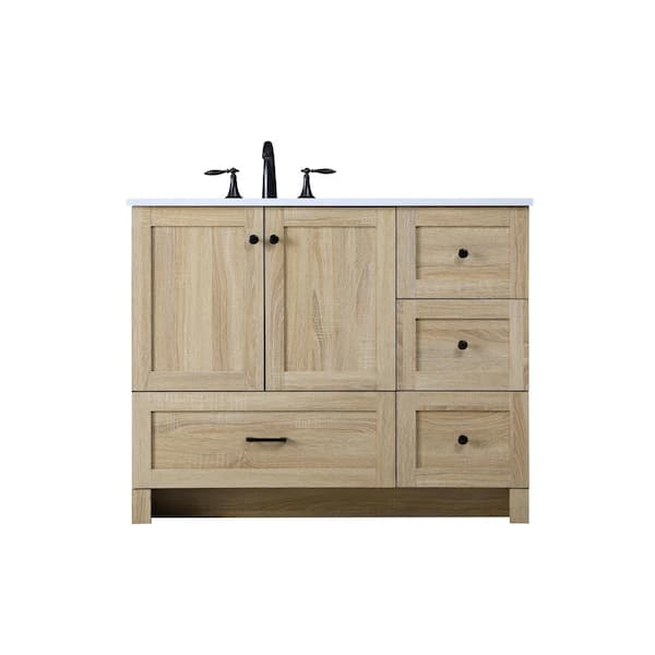 42 in W x 19 in. D x 34 in H Single Sink Bath Vanity in Mango Wood with Ivory White Engineered Marble Top
