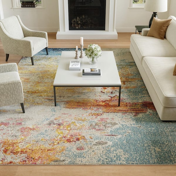 Celestial Sealife Multicolor 10 ft. x 14 ft. Abstract Modern Area Rug