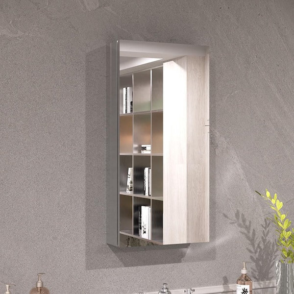 Keen 12 in. x 24 in. Framless Recessed or Surface-Mount Rectangular Aluminum Medicine Cabinet with Mirror in Silver