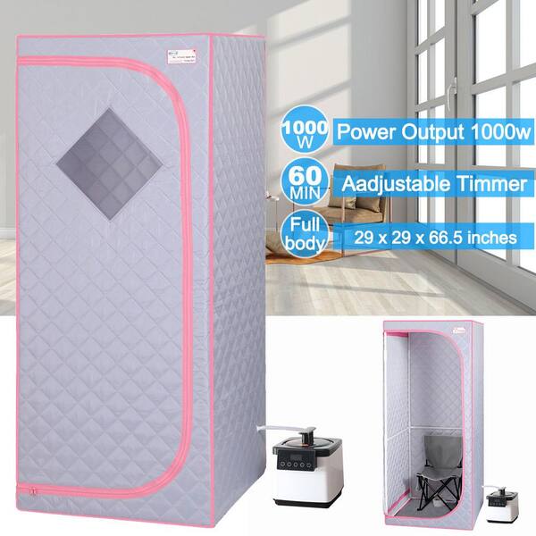 Unbranded - Compact FCC-Certified Gray Portable 1-Person Sauna with Steam Generator, Remote Control, and Foldable Chair