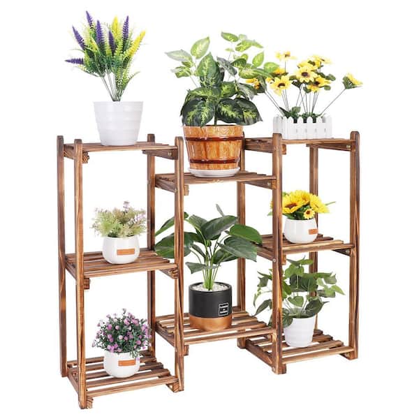 AESOME 8 Tiers Plant Stand 27.6 in. Tall Wooden Planters Display Rack Shelf  for Patio Lawn Garden Decor HJ242 - The Home Depot
