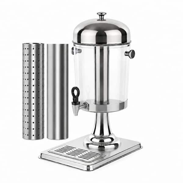2-Gallon Drink Dispenser with Stand, Dual Ice Tube and Fruit Infuser, Leakproof Spigot and Stainless