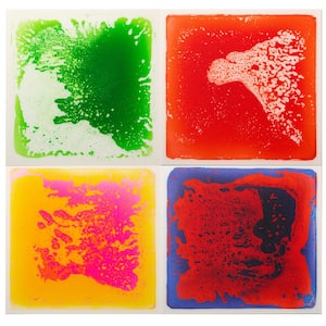 Sensory Liquid Gel Floor Square Tiles, Red/White, Green/White, Pink/Yellow, Blue/Red 19.5" L x .25" Thick Kids Floor Mat