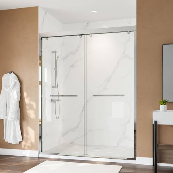 56 to 60 in. W x 76 in. H Double Sliding Framed Shower Door in Chrome Finish with Clear Glass